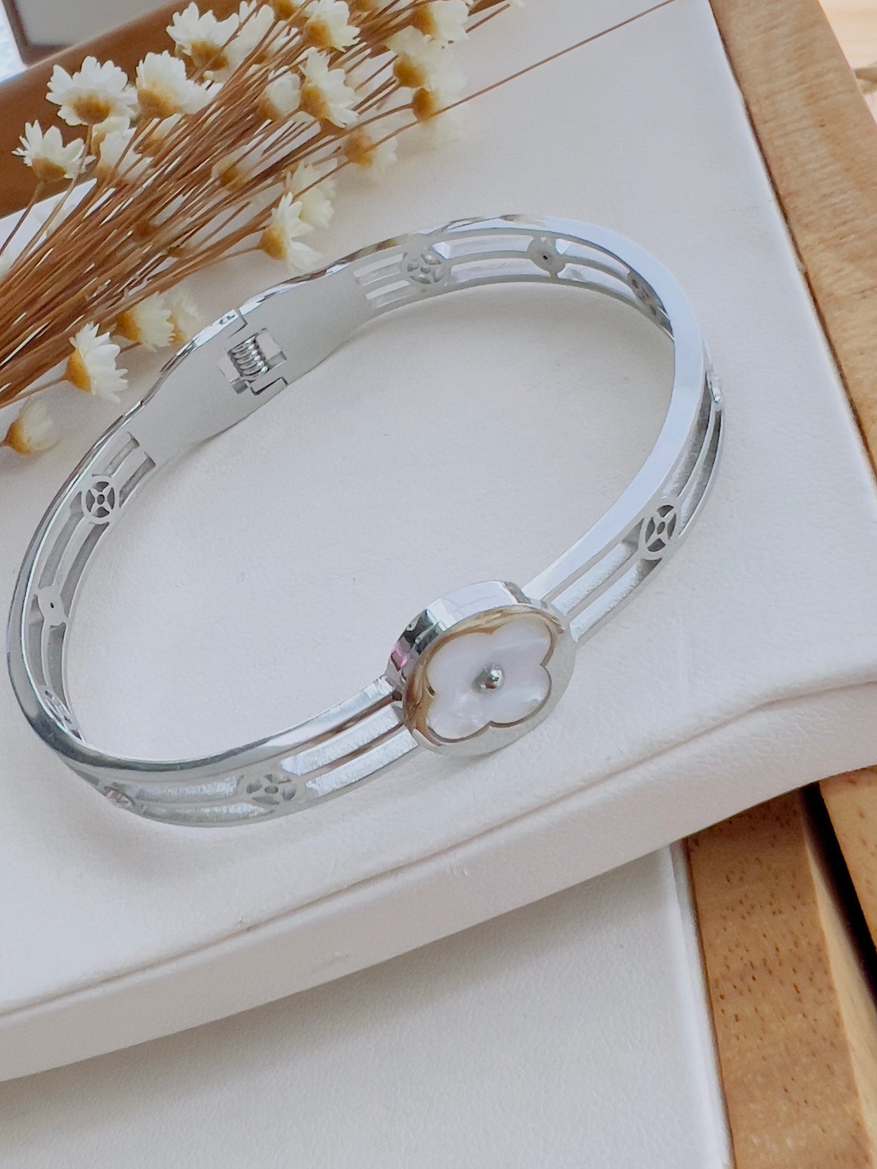 Bracelete Aço inoxidável Virginia Prata Perolado 6506