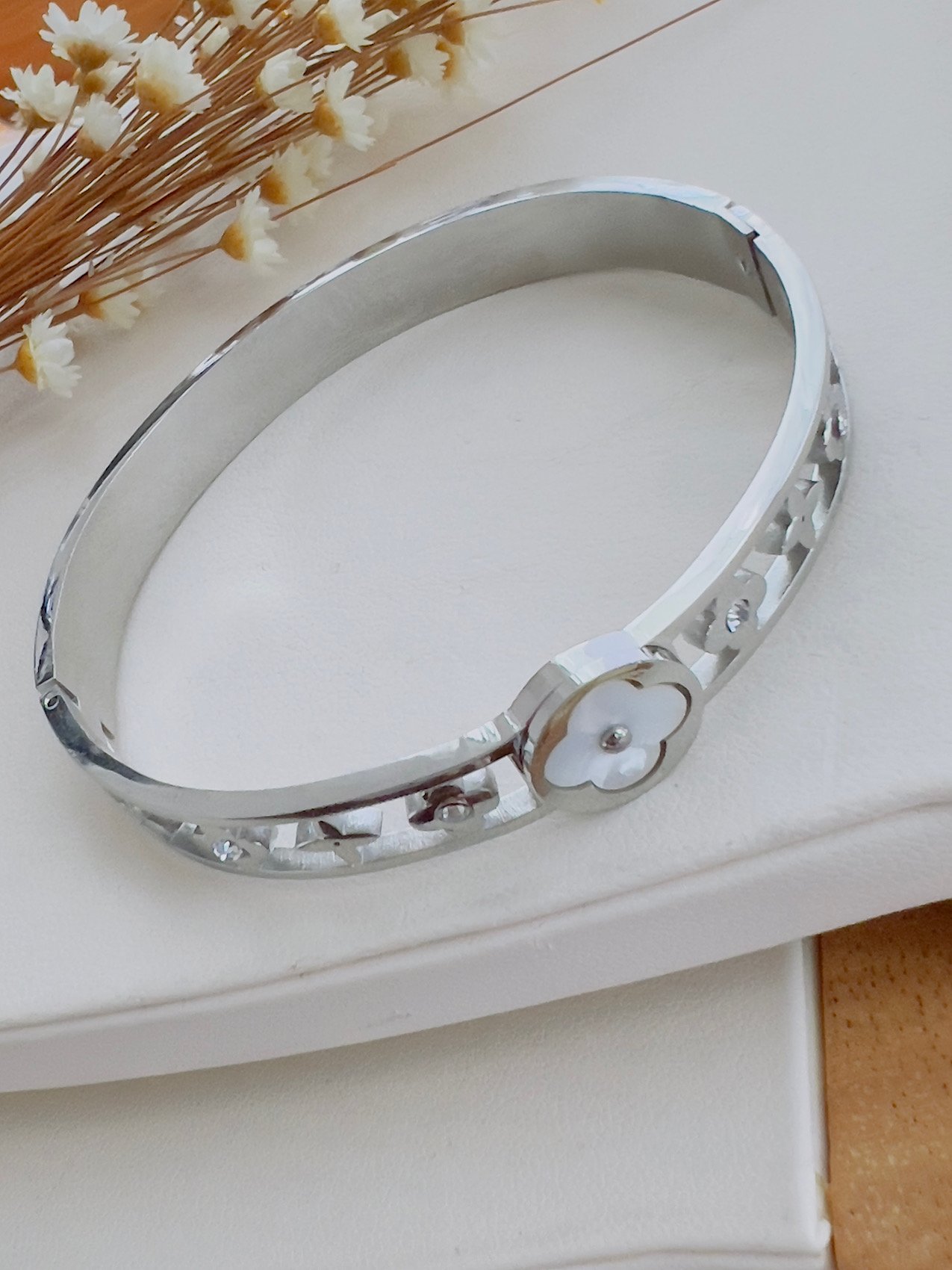 Bracelete Aço inoxidável Virginia Prata Perolado 6560