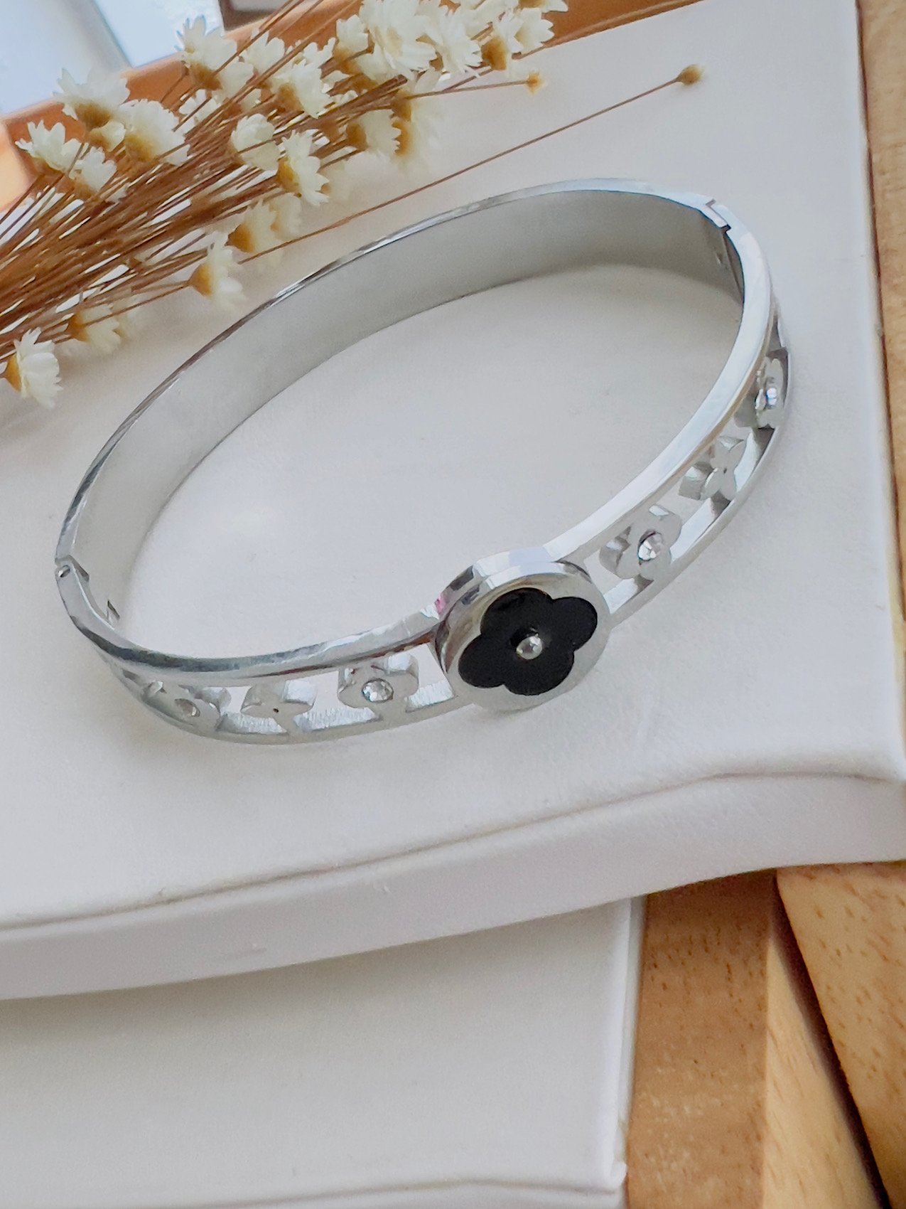 Bracelete Aço inoxidável Virginia Prata Preto 6561