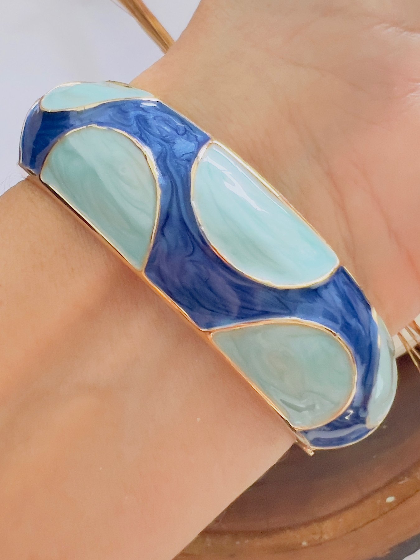 Bracelete Bijuteria Dourado Azul 7164