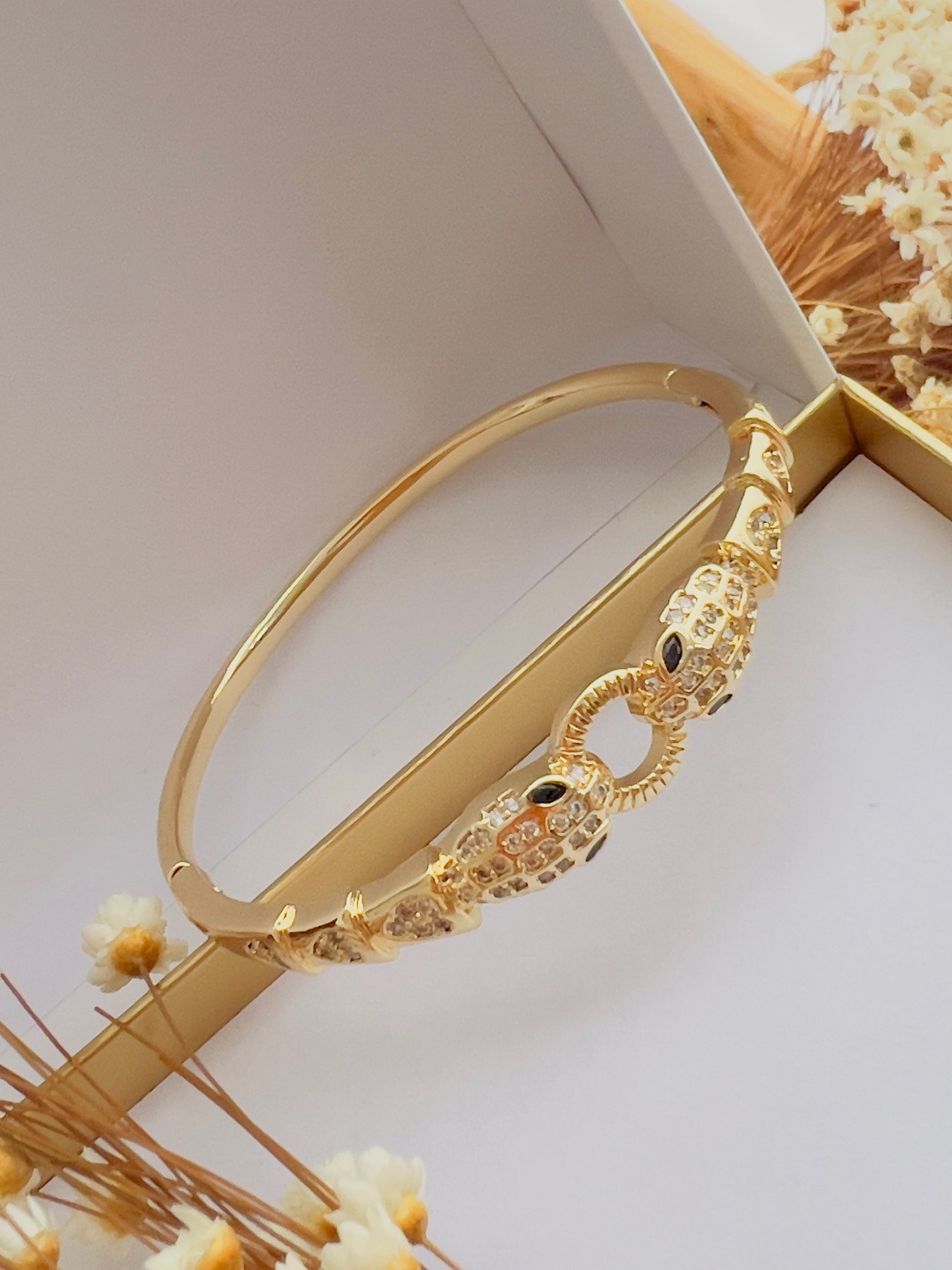 Bracelete Bijuteria Dourado Cravejado Serpente 6952