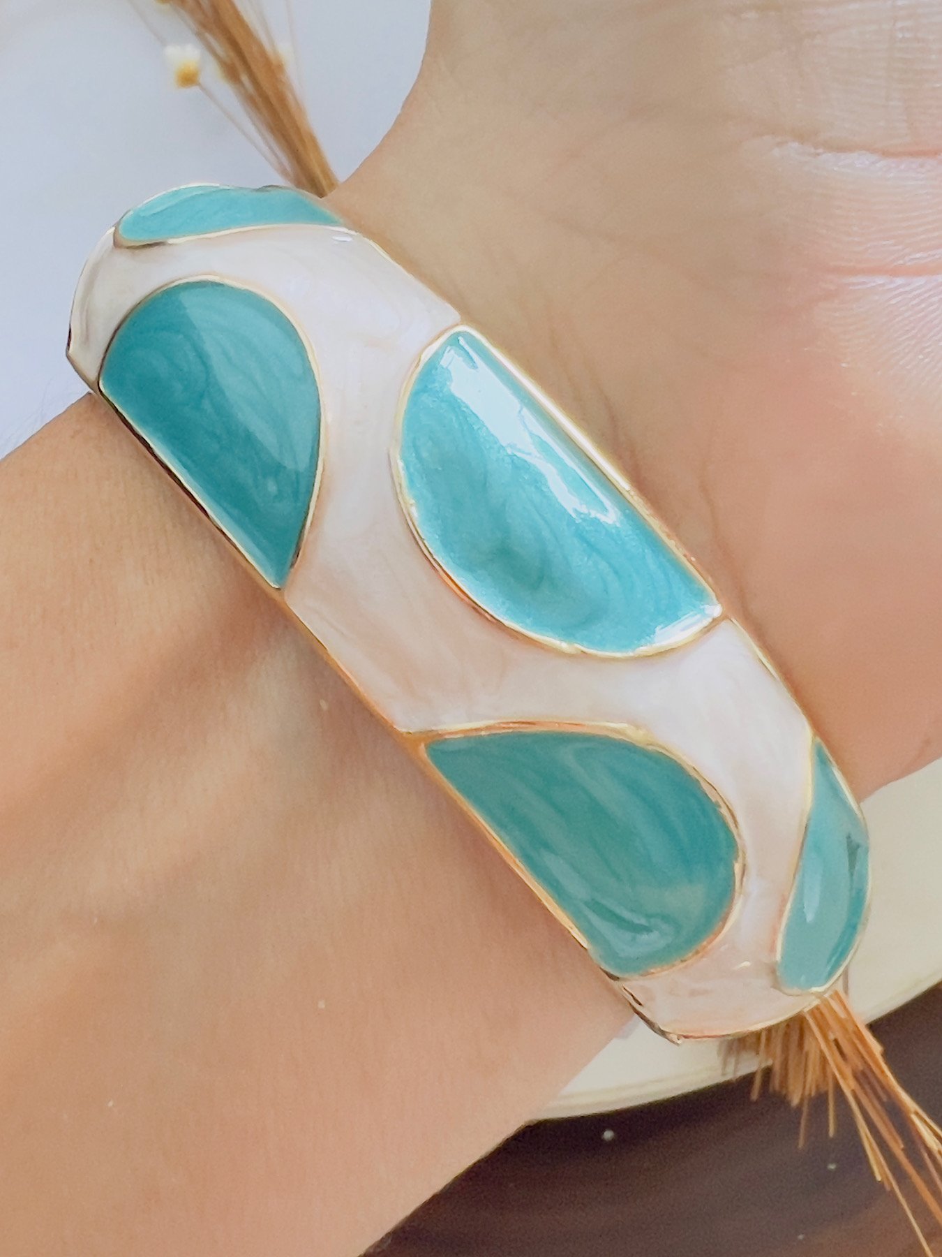 Bracelete Bijuteria Dourado Perolado Turquesa 7877