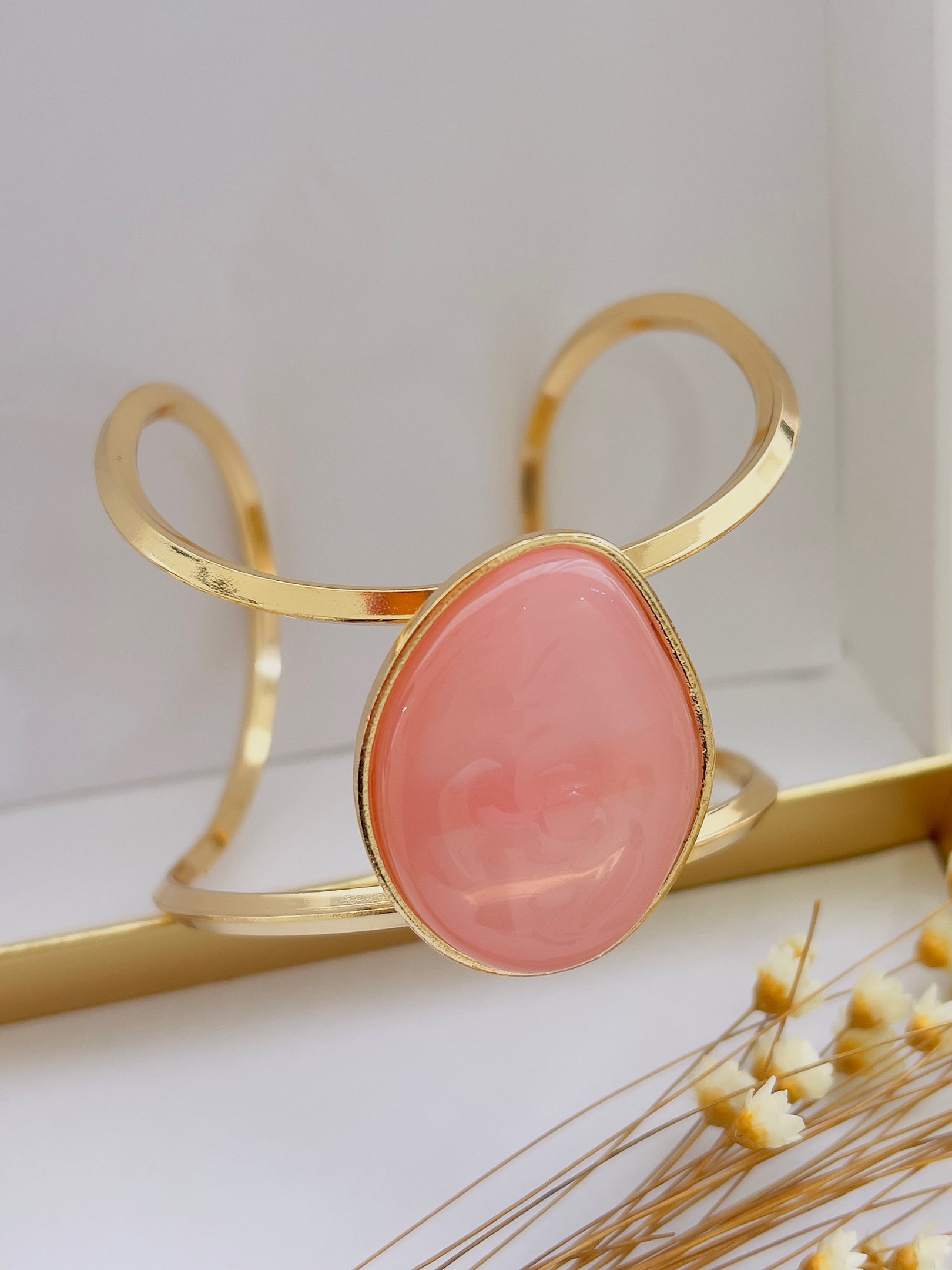 Bracelete Bijuteria Dourado Rosa Claro 4114