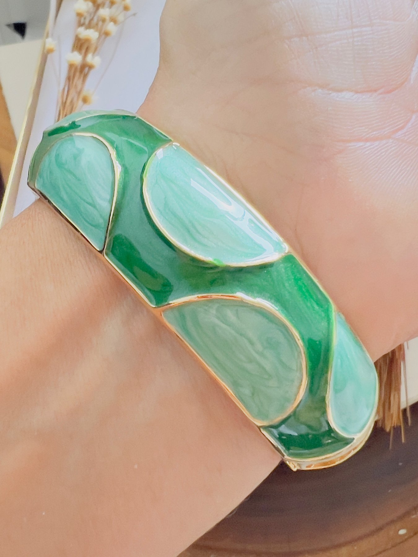 Bracelete Bijuteria Dourado Verde 7876