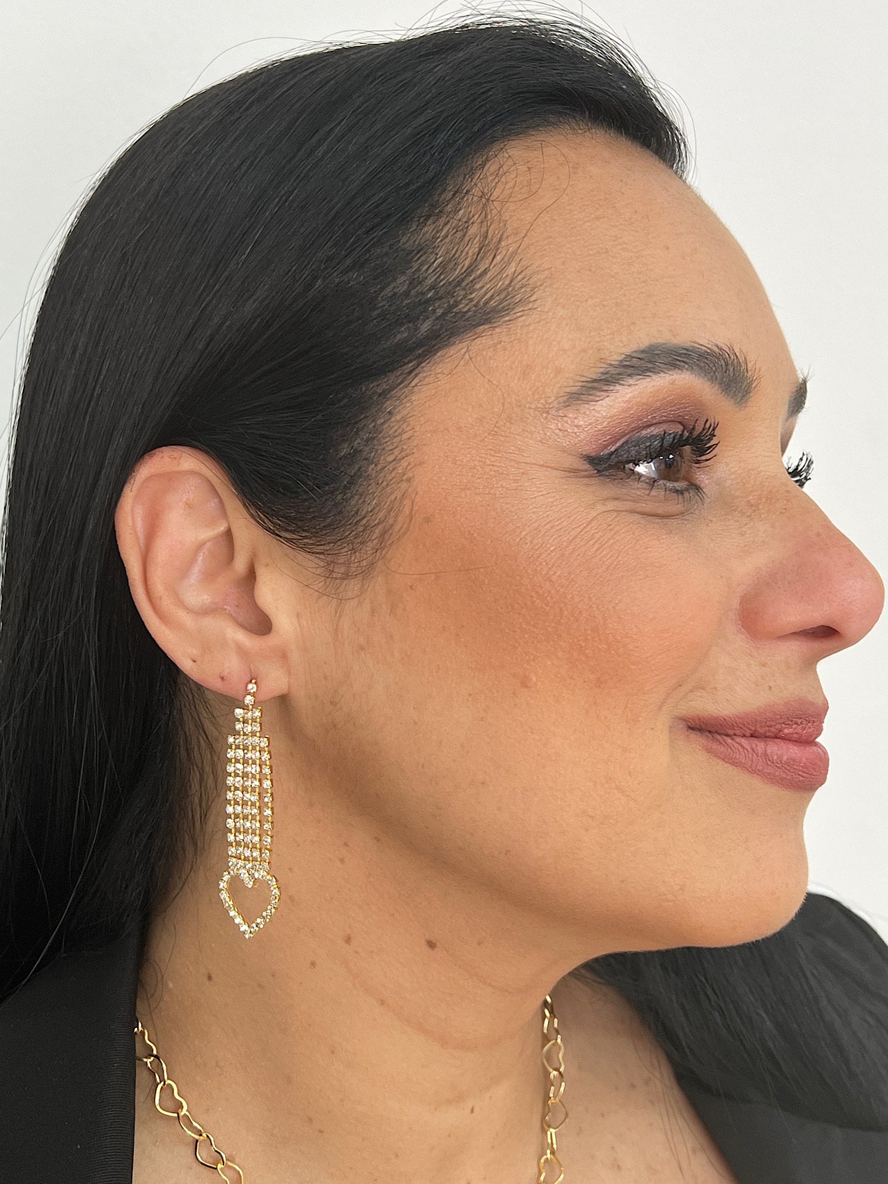 Brinco Folheado a Ouro Strass Coração 91