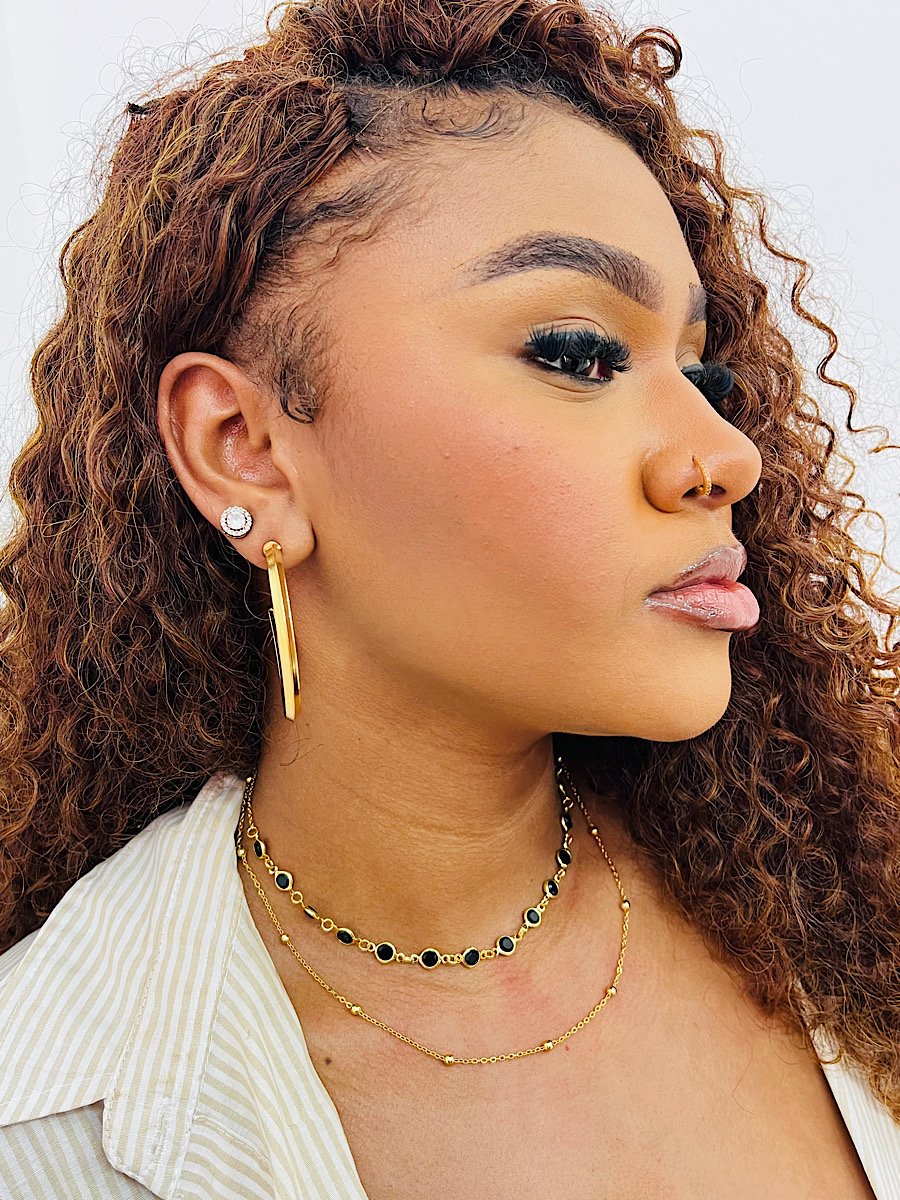 Choker Dupla Folhado a Ouro Bolinhas 6408