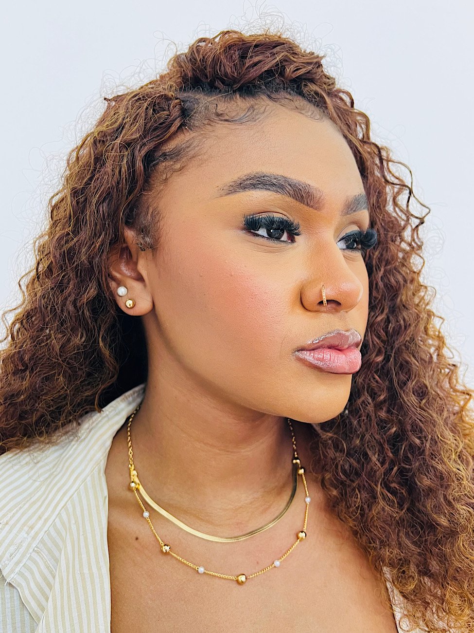 Choker Dupla Folhado a Ouro Fita Perola 6401