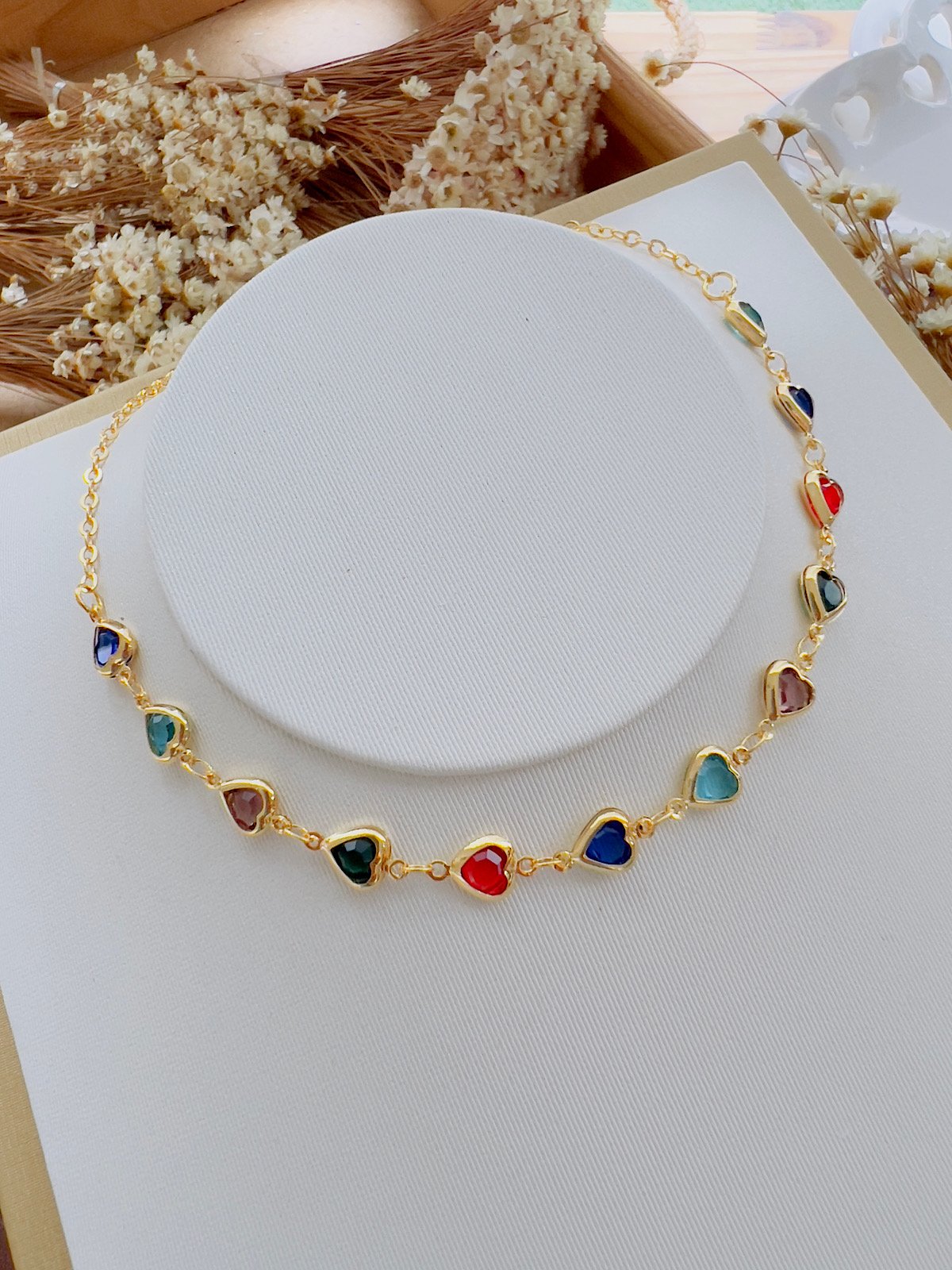 Choker Folheada a Ouro Coração Colorido 7025