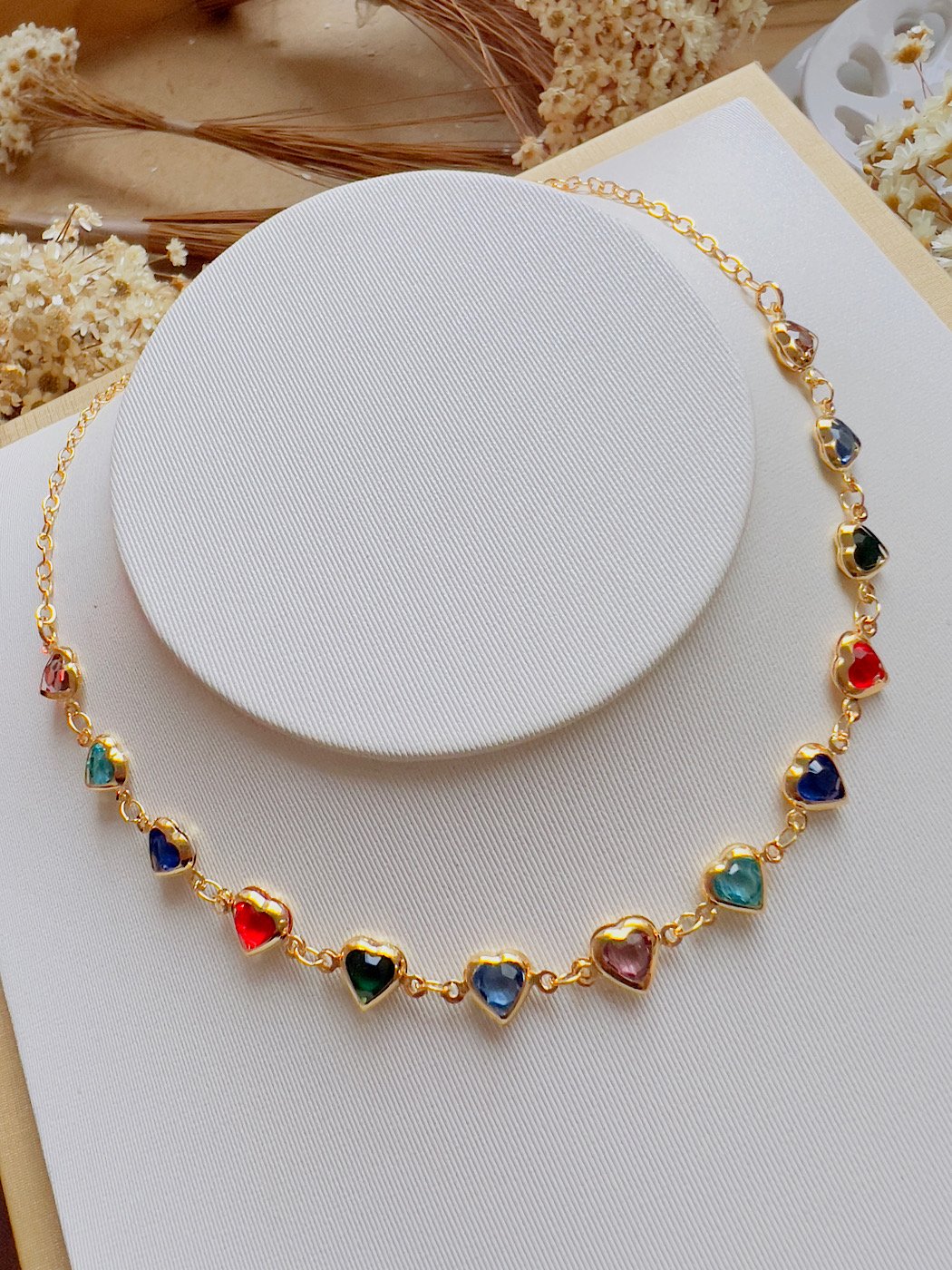 Choker Folheado a Ouro Coração Colorido 3965