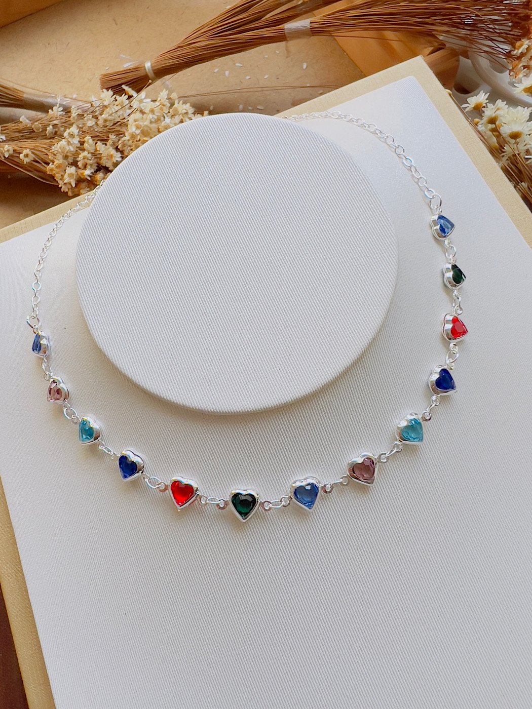 Choker Folheado a Prata Coração Colorido 5611