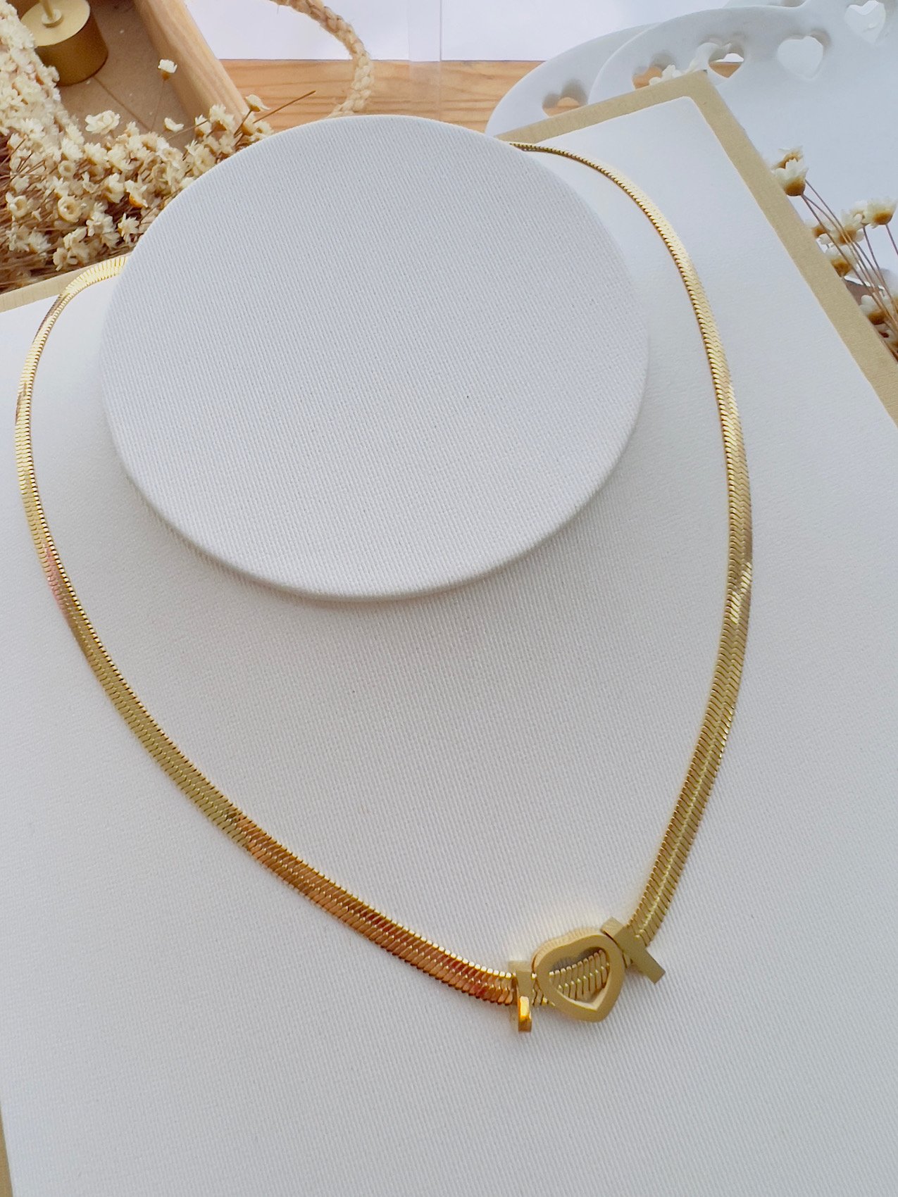 Colar Aço Inoxidável Dourado Laminado Coração 8811