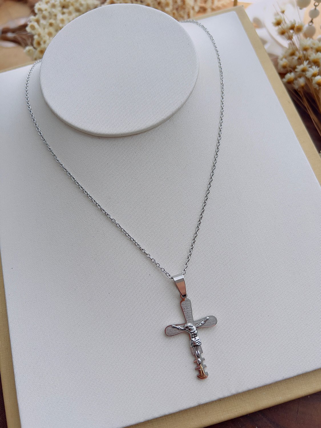 Colar Aço Inoxidável Prata Masculino Crucifixo 8883