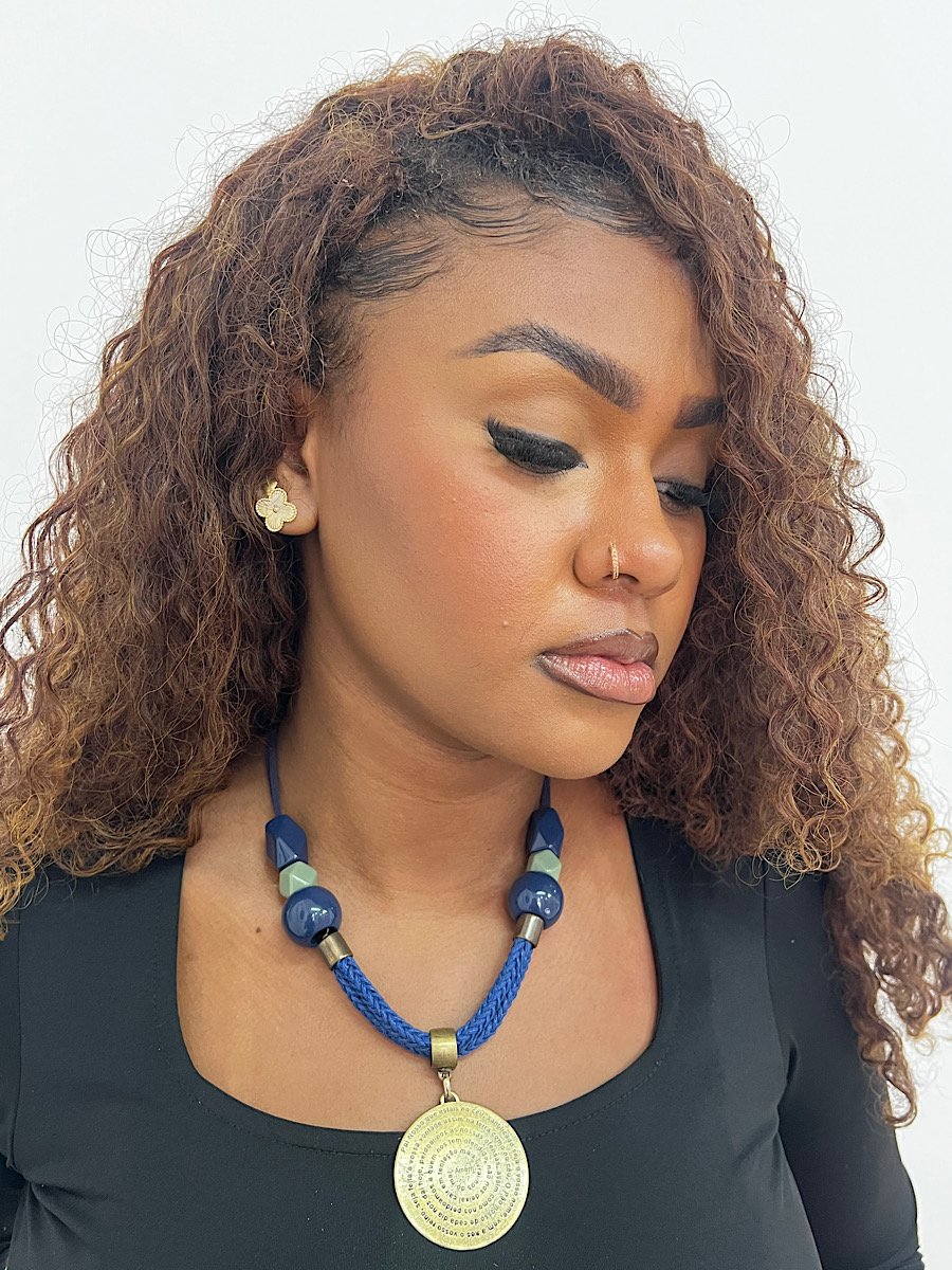 Colar Boho Bijuteria Azul Religioso 5954