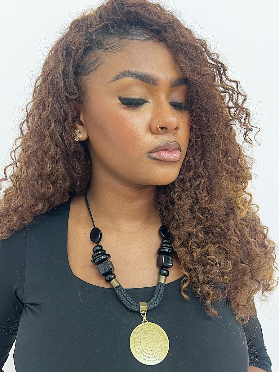 Colar Boho Bijuteria Preto Religioso 5985