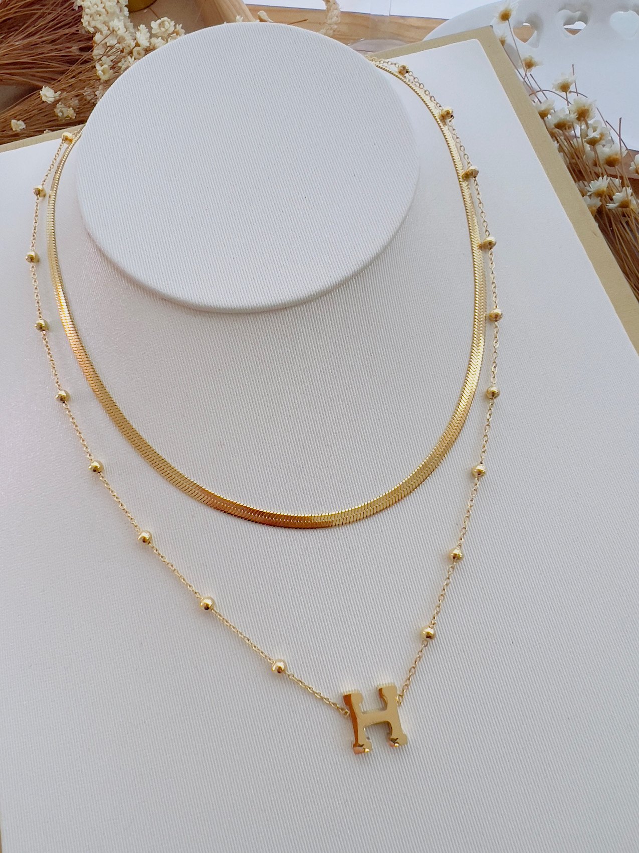 Colar Duplo Aço Inoxidável Dourado Inspiração 8838