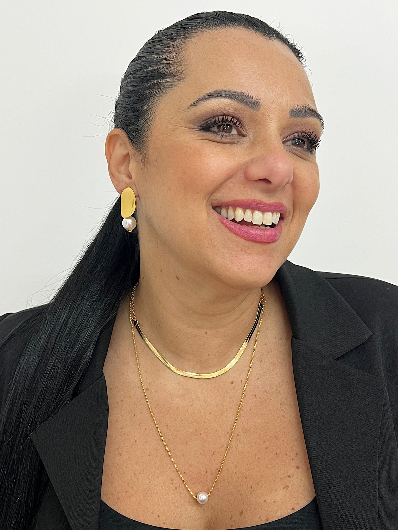 Colar Duplo Folheado a Ouro Malha Fita Perola 8555