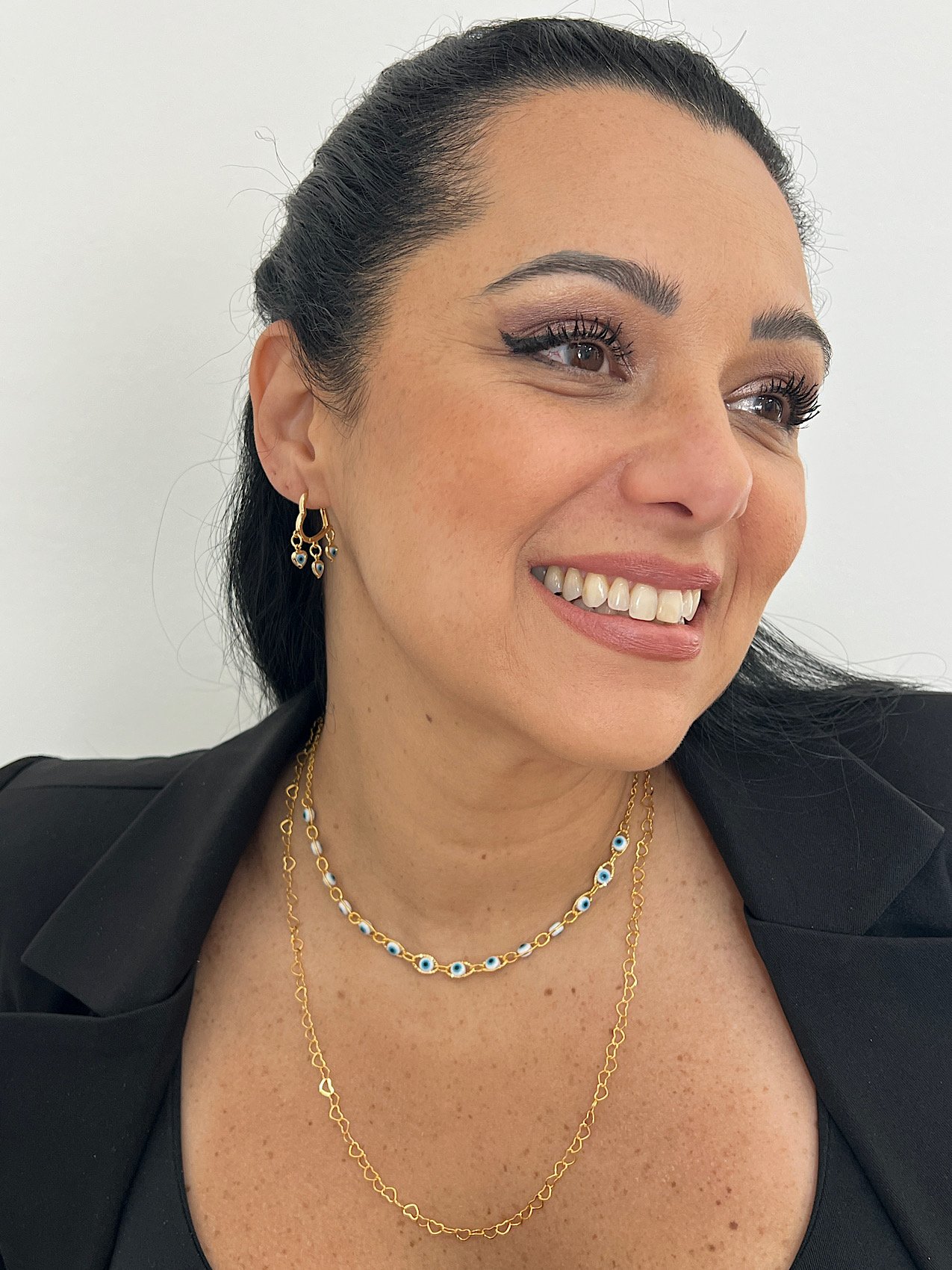 Colar Duplo Folheado a Ouro Olho Grego Branco 7776