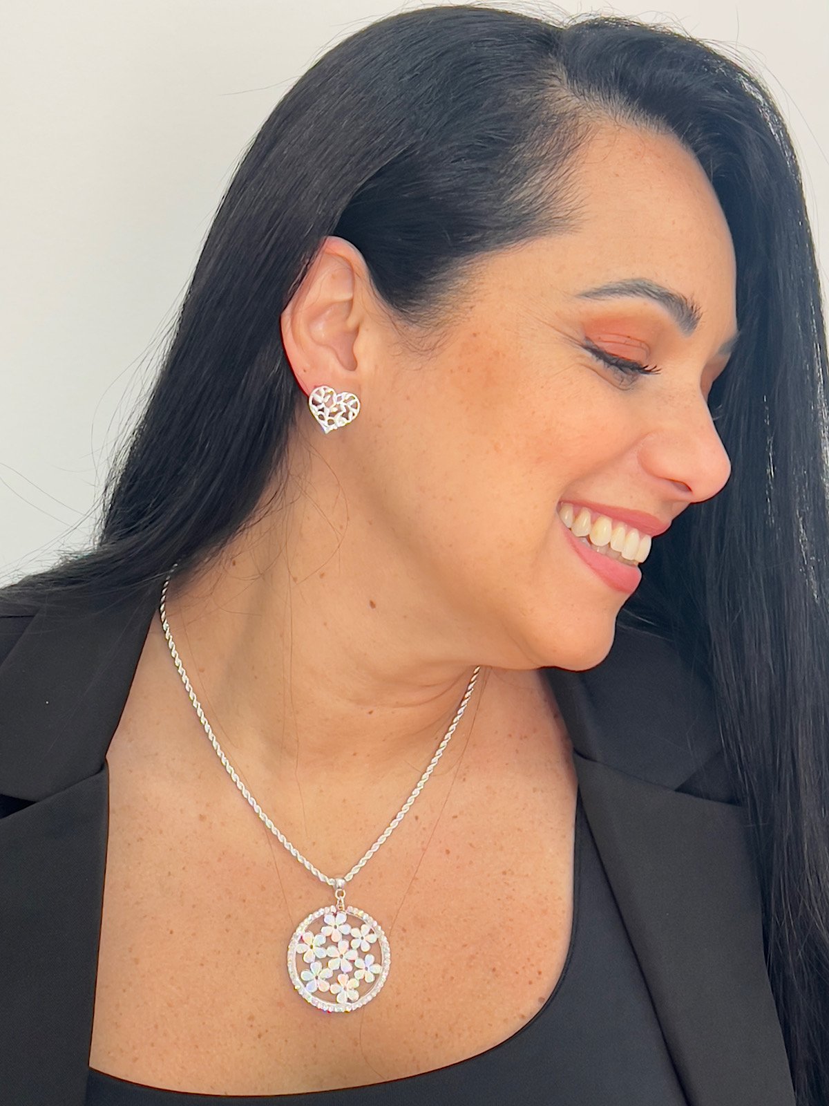Colar Folheado a Prata Cordão Baiano Flor Strass 4732