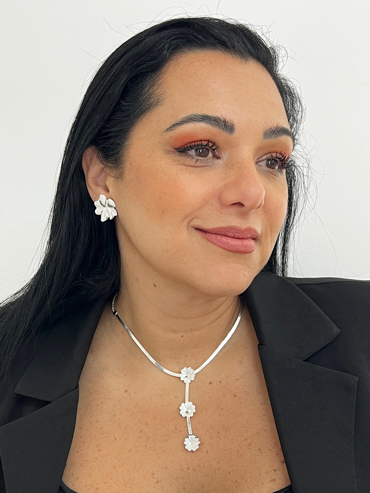 ColarFolheado a Prata Flor 4740