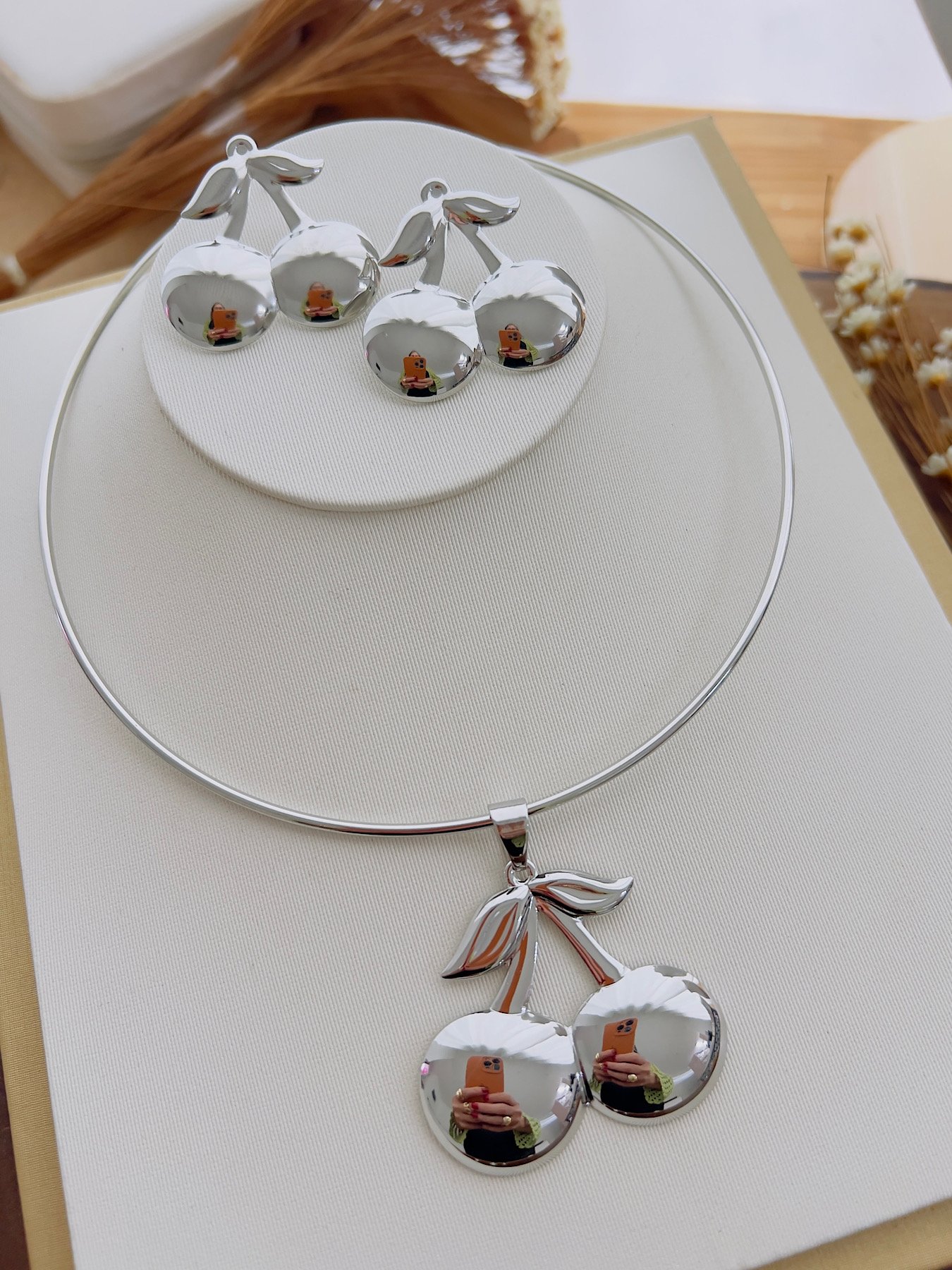 Conjunto Bijuteria Aro Prata Cereja 9084