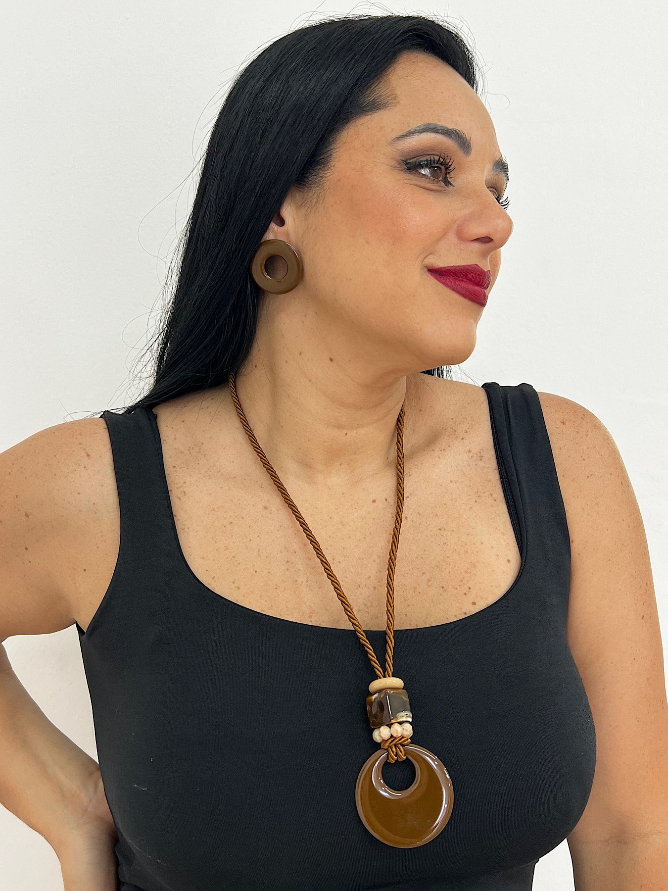 Conjunto Bijuteria Corda Marrom 5692