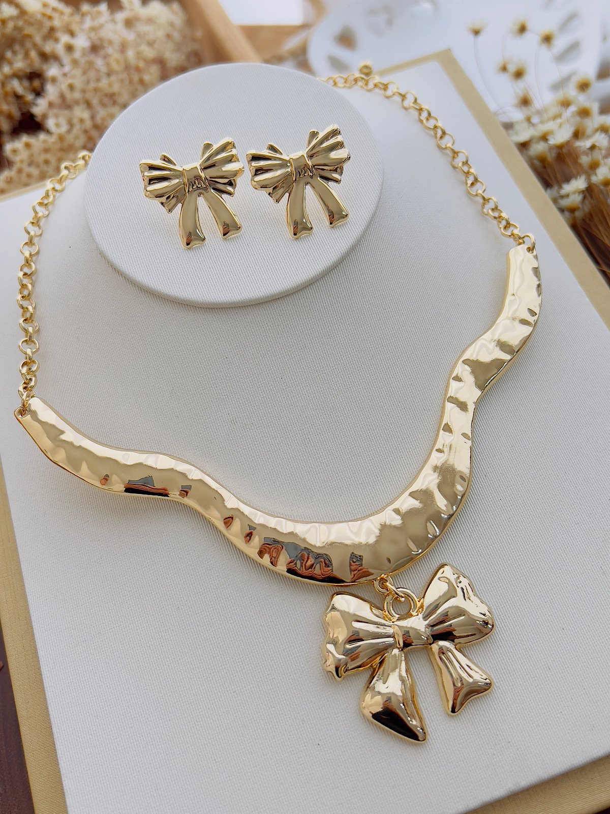 Conjunto Bijuteria Dourado Laço 7814
