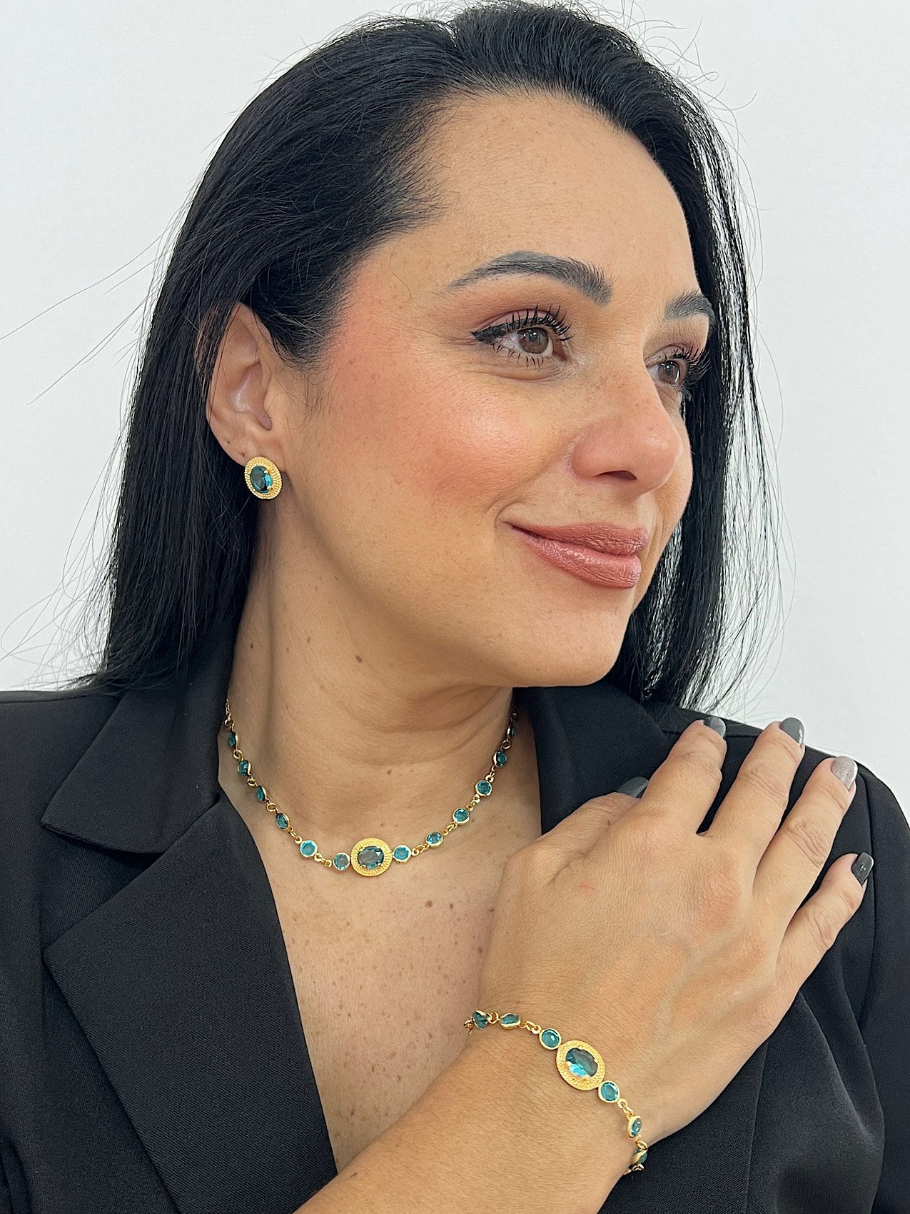 Conjunto Folheado a Ouro Azul 2984