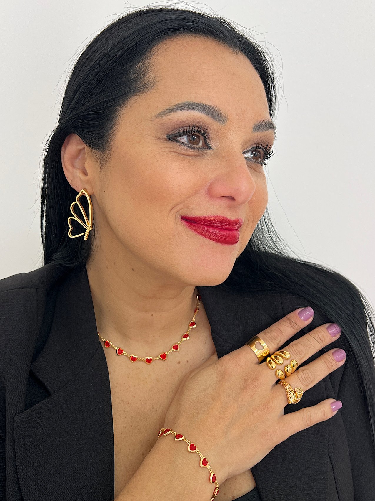 Conjunto Folheado a Ouro Coração Rubi 3977