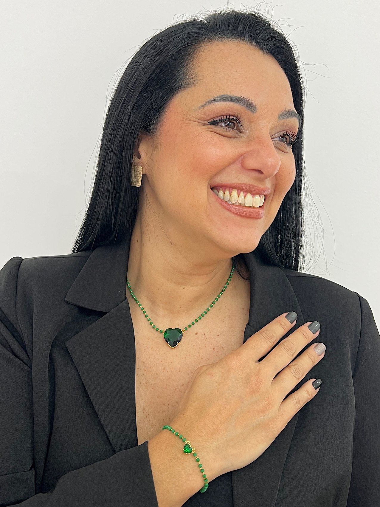 Conjunto Folheado a Ouro Coração Verde 2718