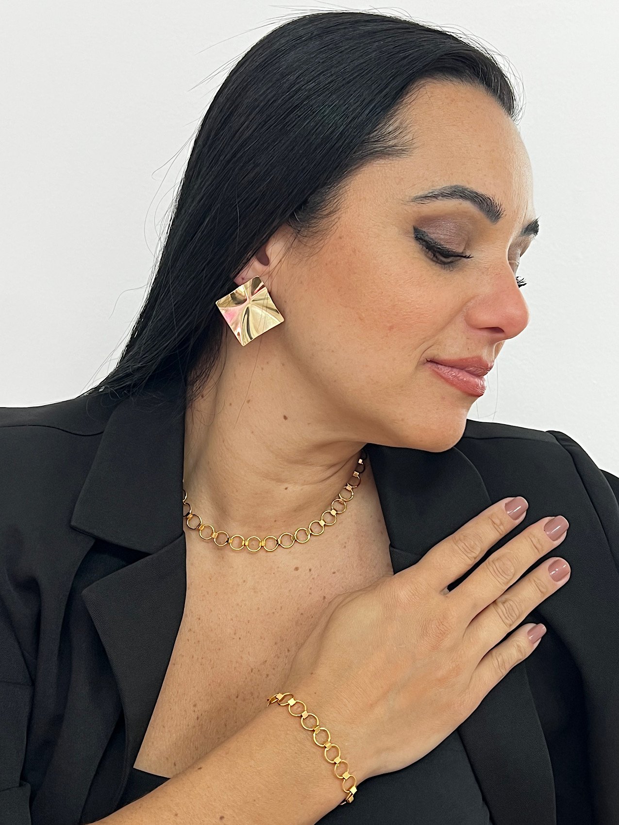 Conjunto Folheado a Ouro Geométrico 4260