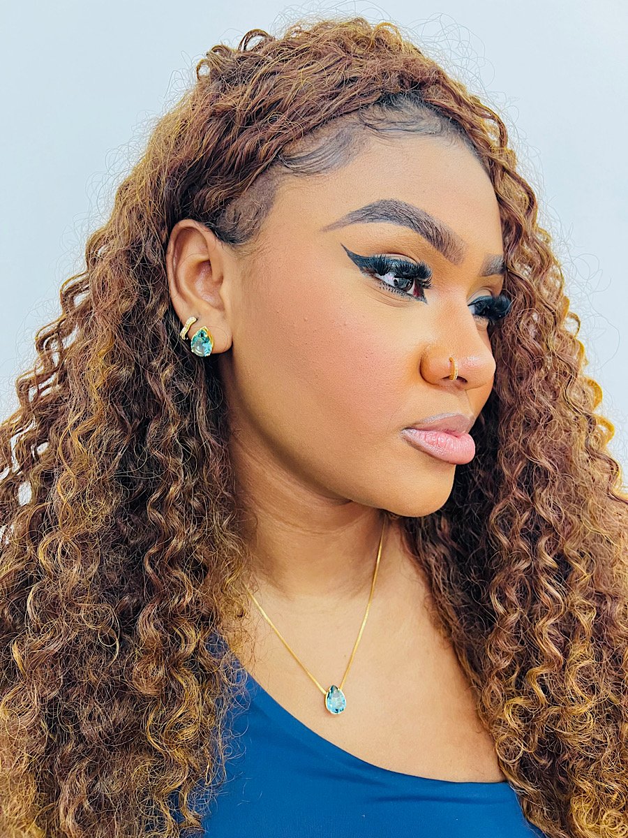 Conjunto Folheado a Ouro Gota Oceano 5164