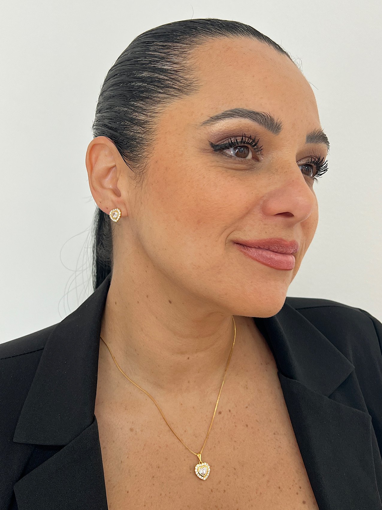 Conjunto Folheado a Ouro Micro Zircônia Coração Cristal 4966