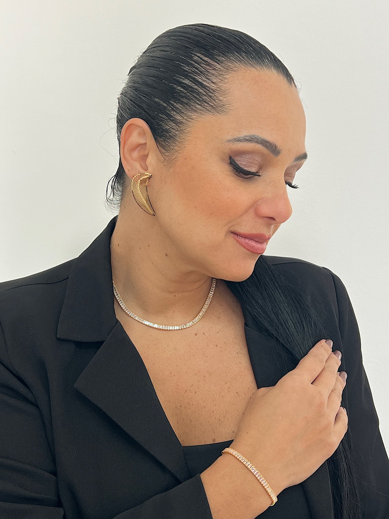 Conjunto Folheado a Ouro Navete Zircônia 4021