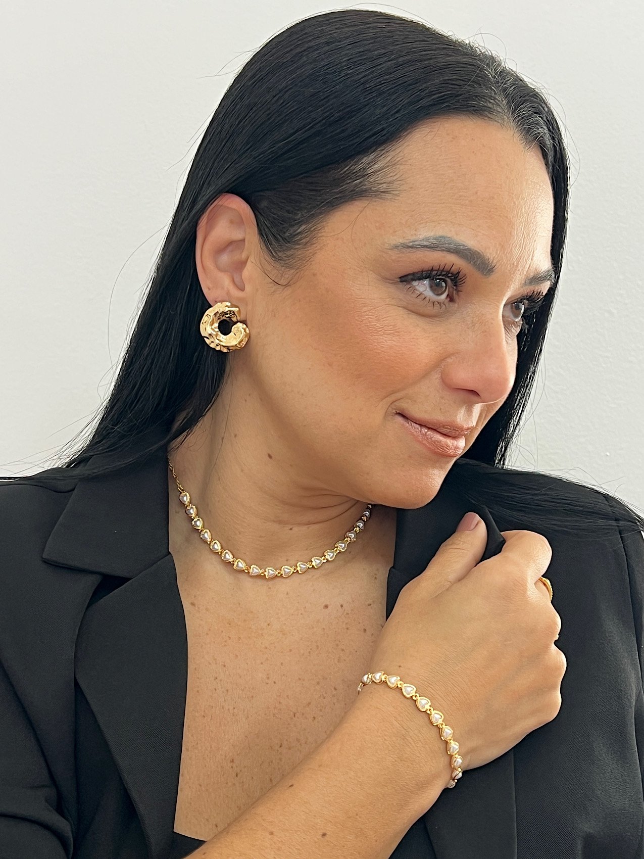 Conjunto Folheado a Ouro Perola Coração 3005