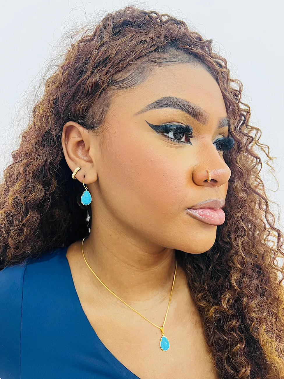 Conjunto Folheado a Ouro Turquesa Gota 5165