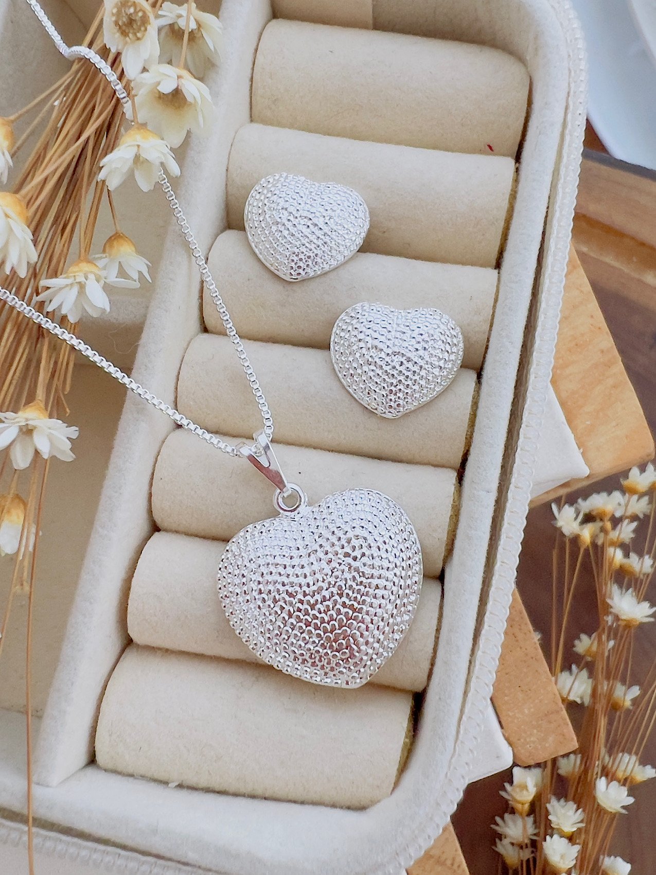 Conjunto Folheado a Prata Coração 3565