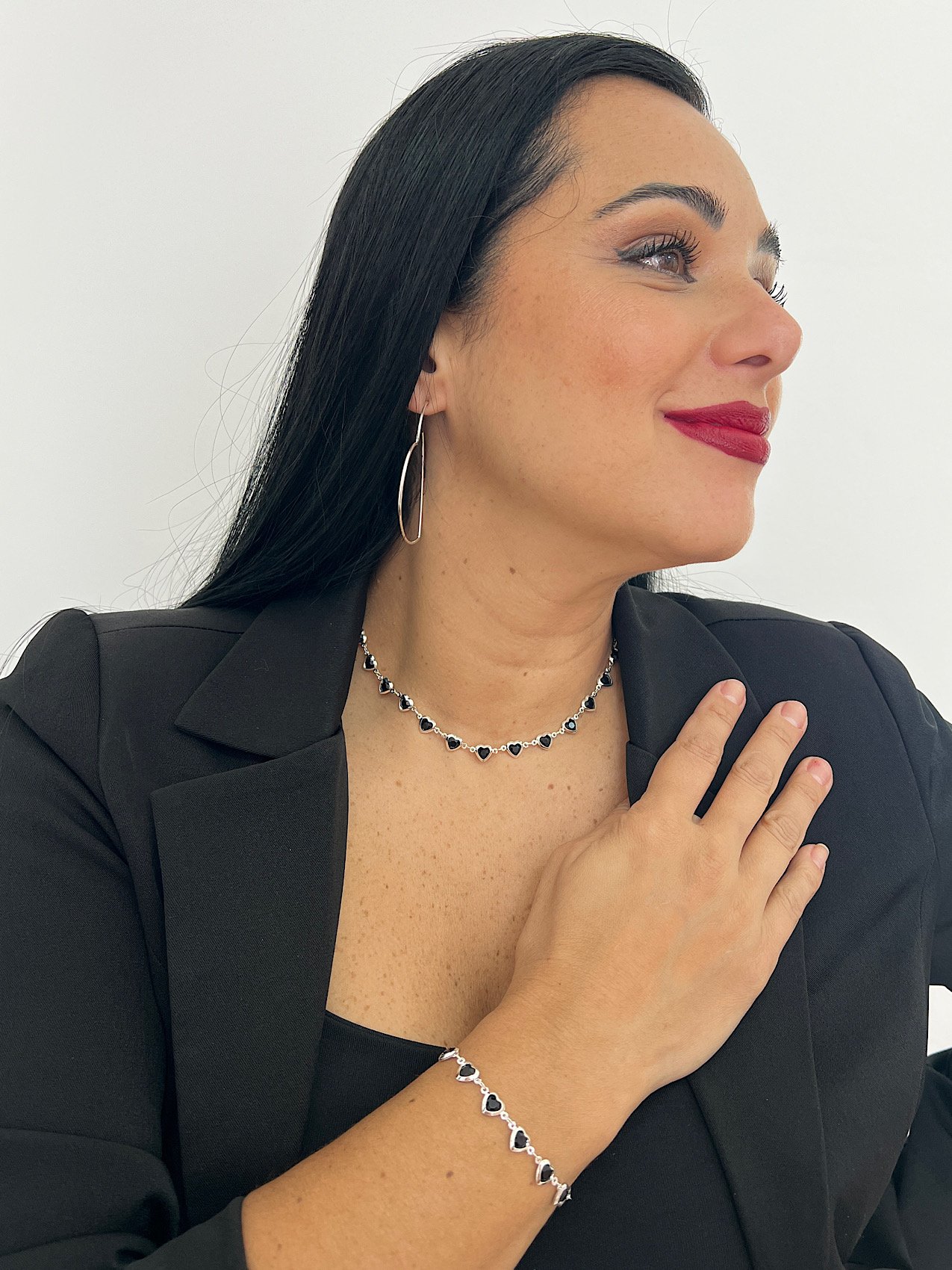 Conjunto Folheado a Prata Coração Preto 4062