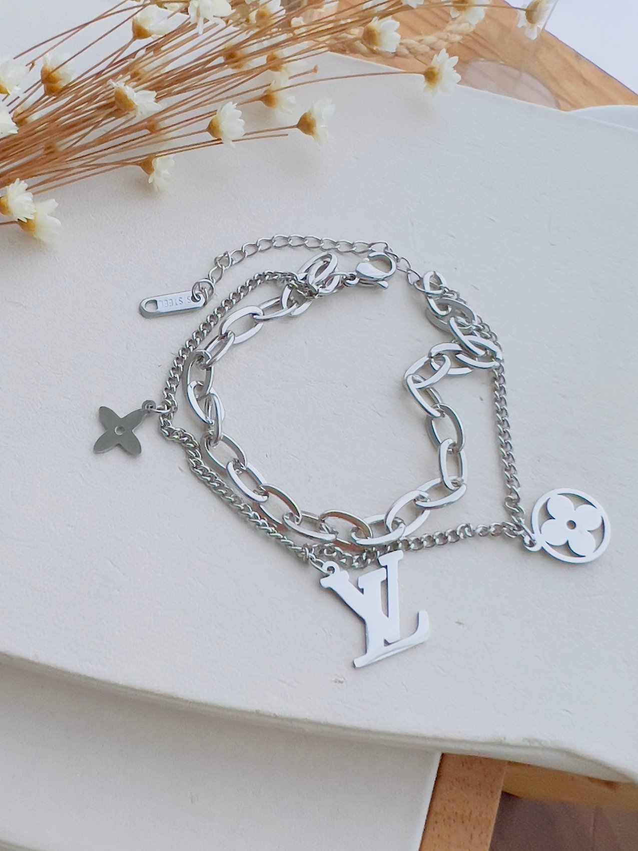 Pulseira Aço Inoxidável Prata Inspiração 8864
