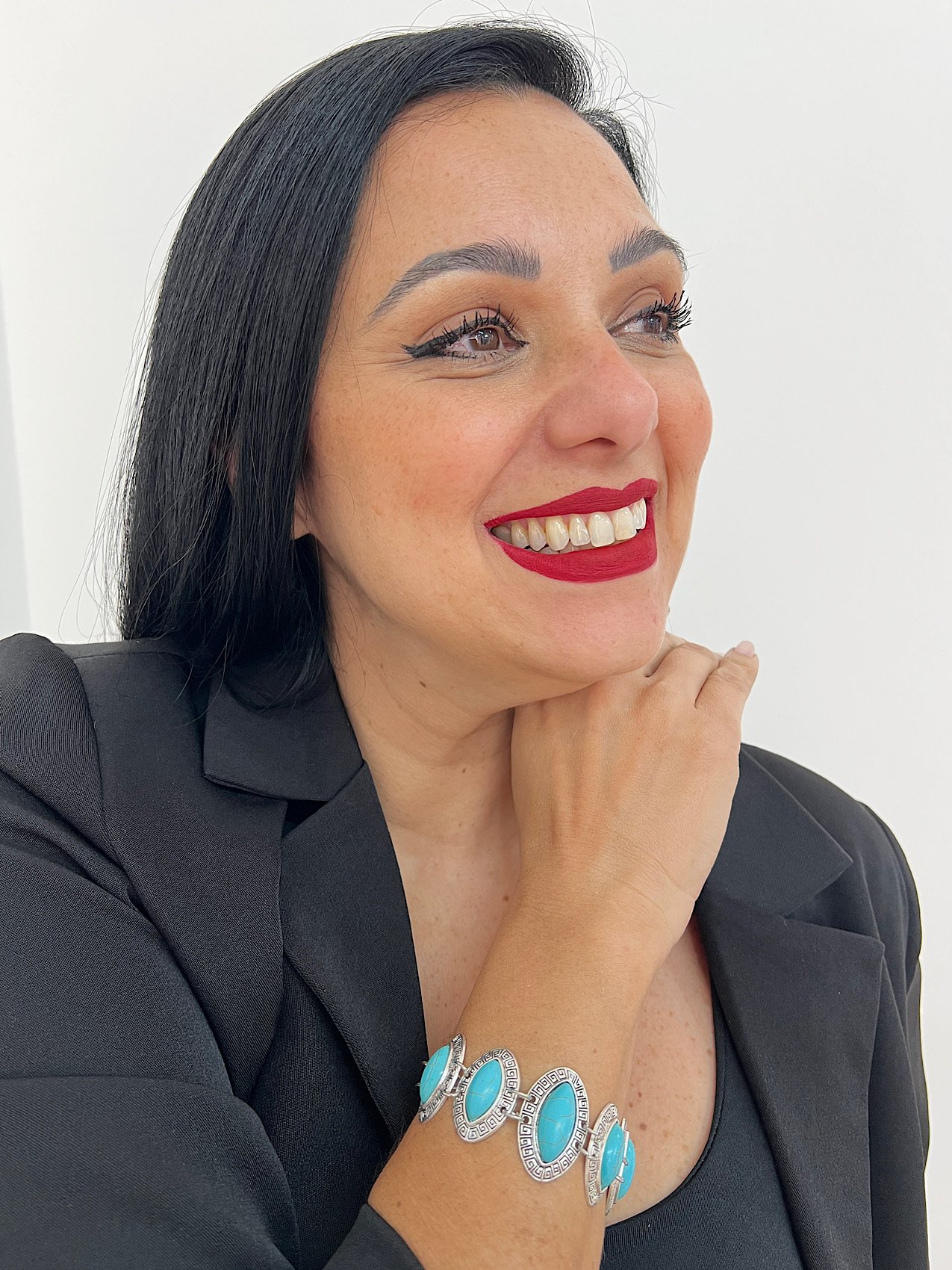 Pulseira Bijuteria Prata Velha Turquesa Azul 6607