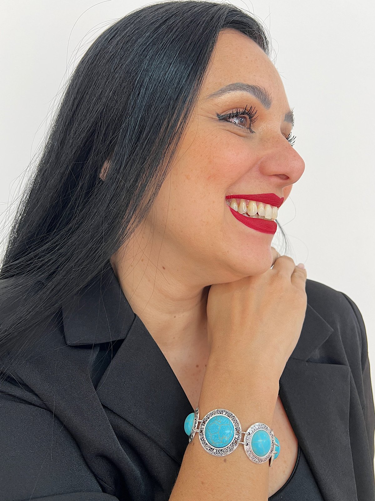 Pulseira Bijuteria Prata Velha Turquesa Azul 6609