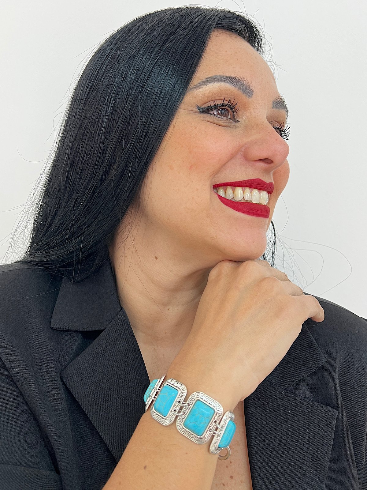 Pulseira Bijuteria Prata Velha Turquesa Azul 6767