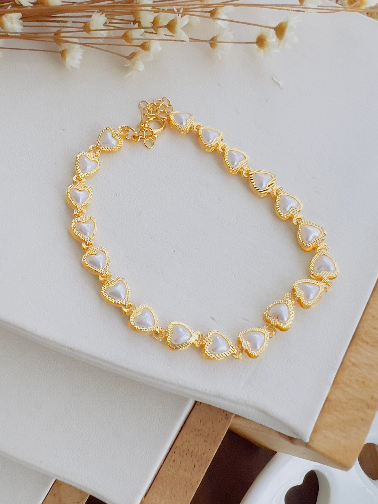 Pulseira Folheada a Ouro Coração Perola 3874