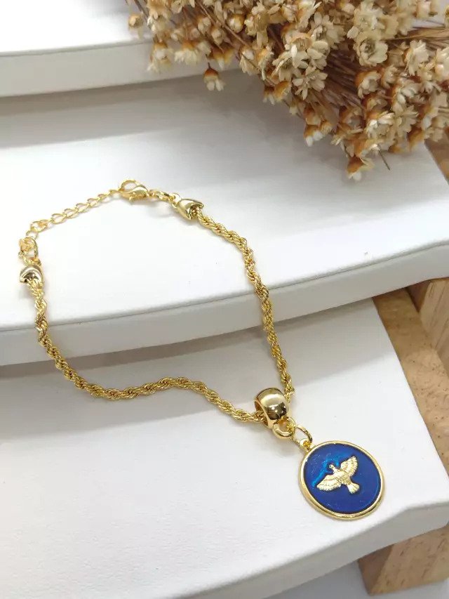 Pulseira Folheada a Ouro Espirito Santo Azul 2608
