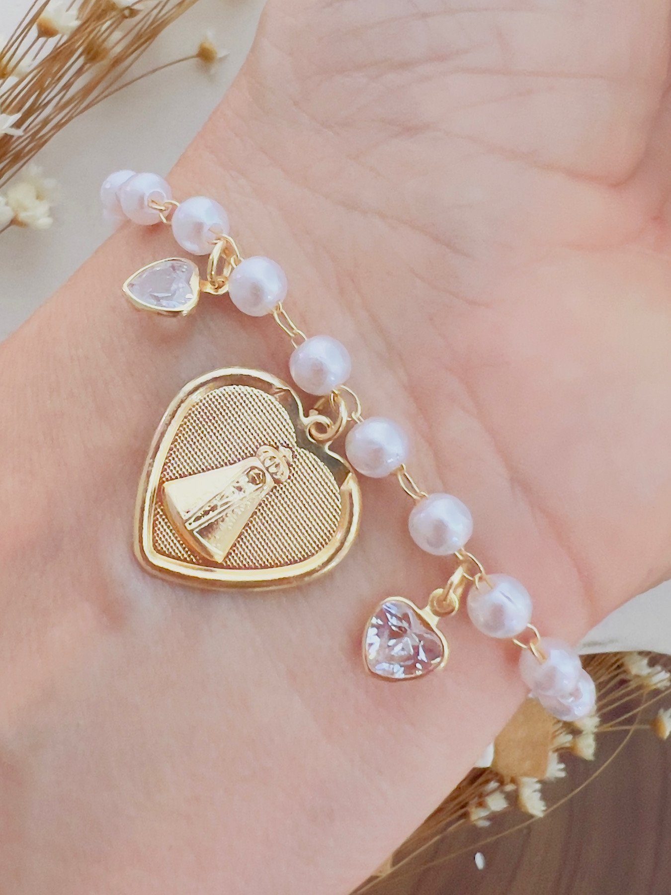 Pulseira Folheada a Ouro Perola Nossa Senhora 8017