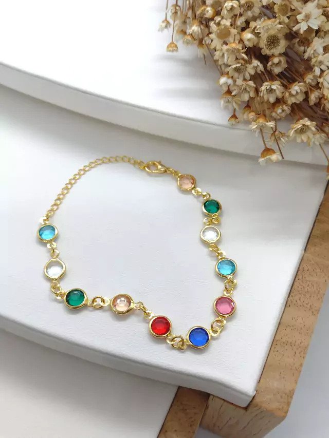Pulseira Folheada a Ouro Colorida 2853