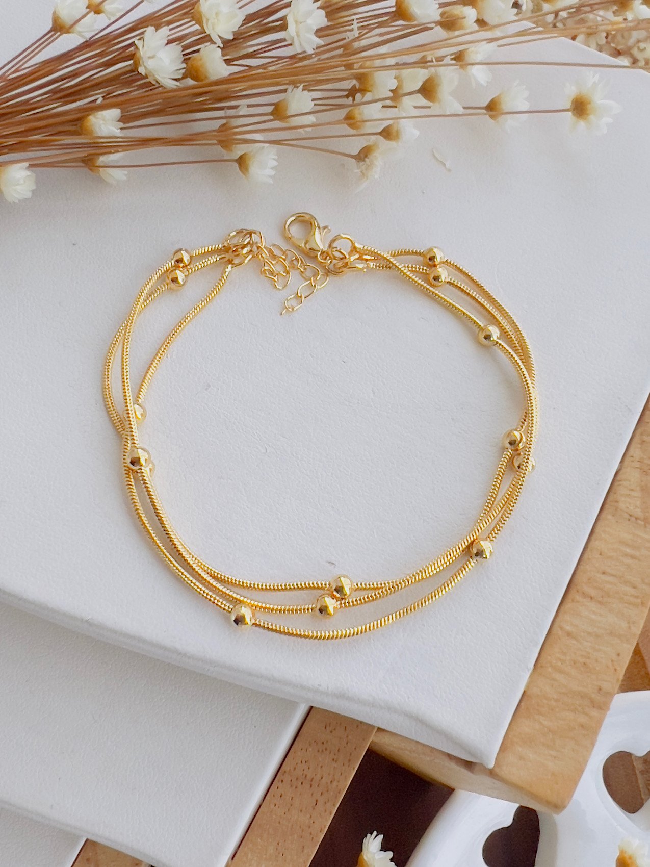 Pulseira Folheado a Ouro 3 Fios Bolinhas 6631