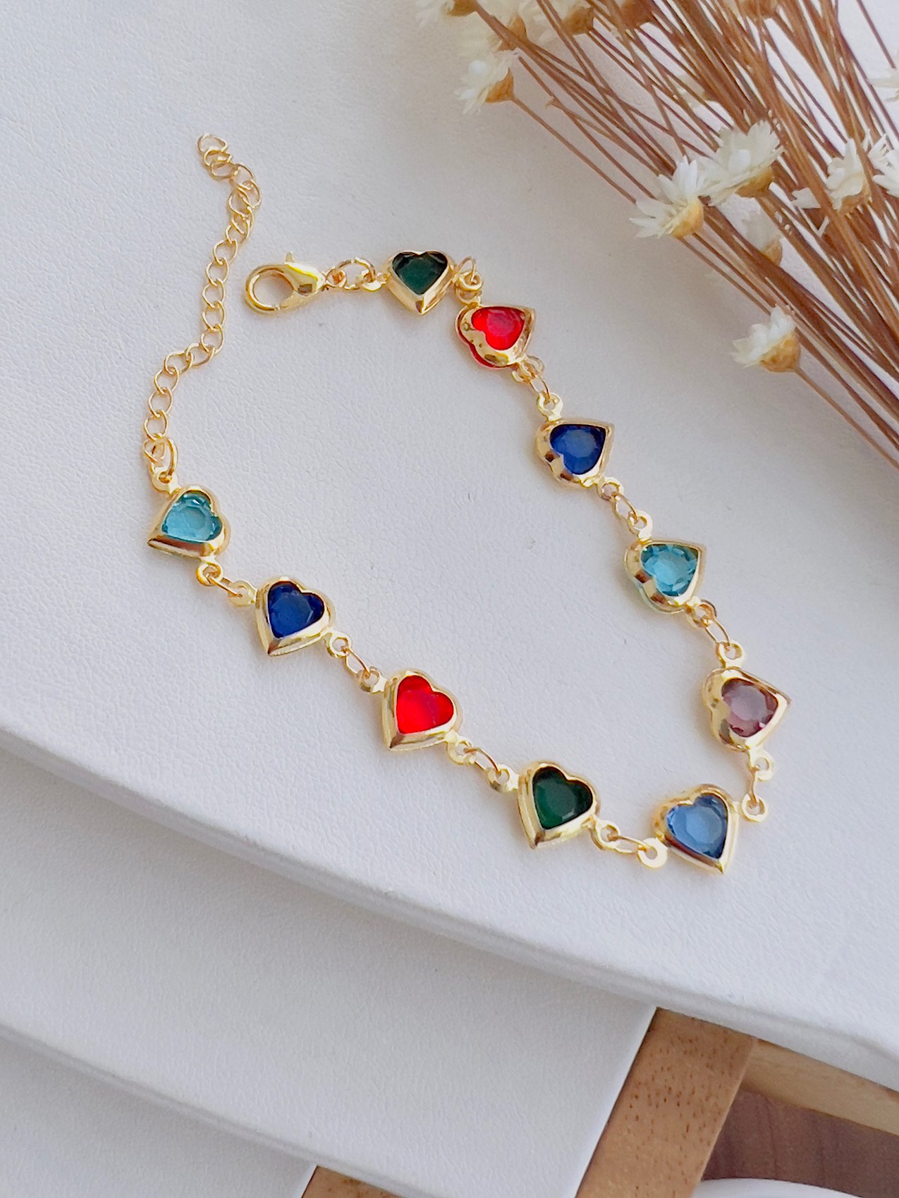 Pulseira Folheado a Ouro Coração Colorido 5511