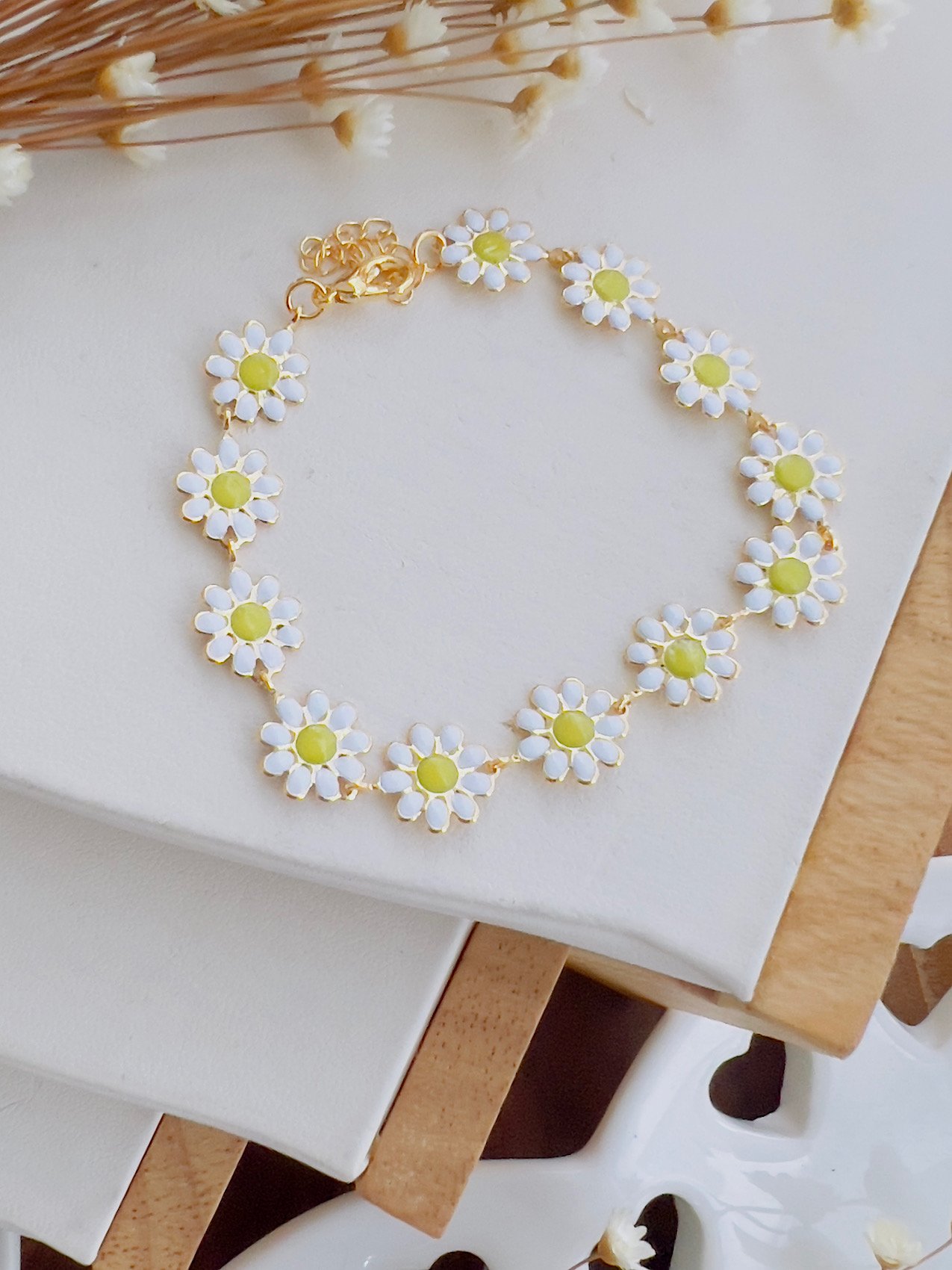 Pulseira Folheado a Ouro Margarida Branca 4782