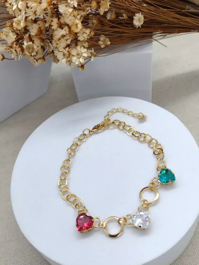 Pulseira Semijoia Coração Colorido 1397