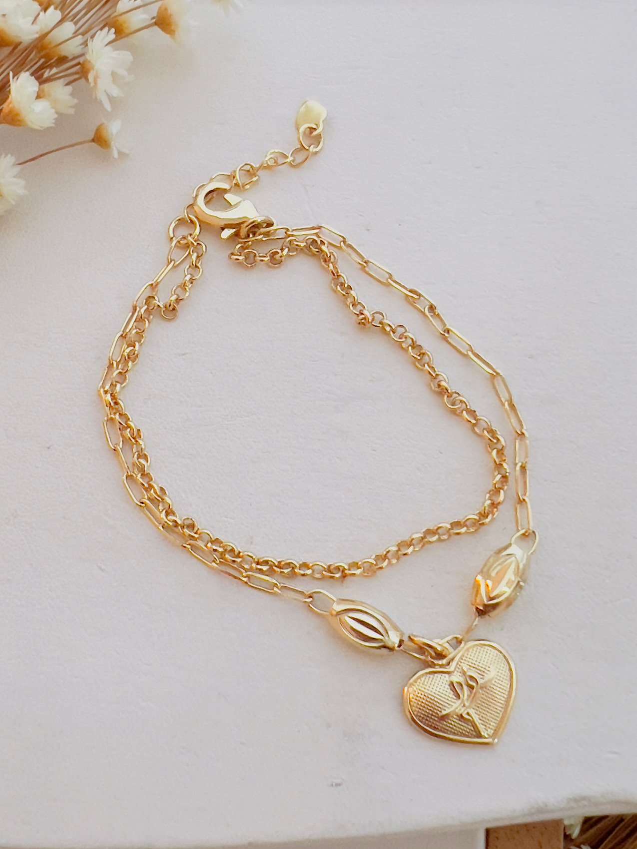 Pulseira Semijoia Coração Fé DOURADO 39